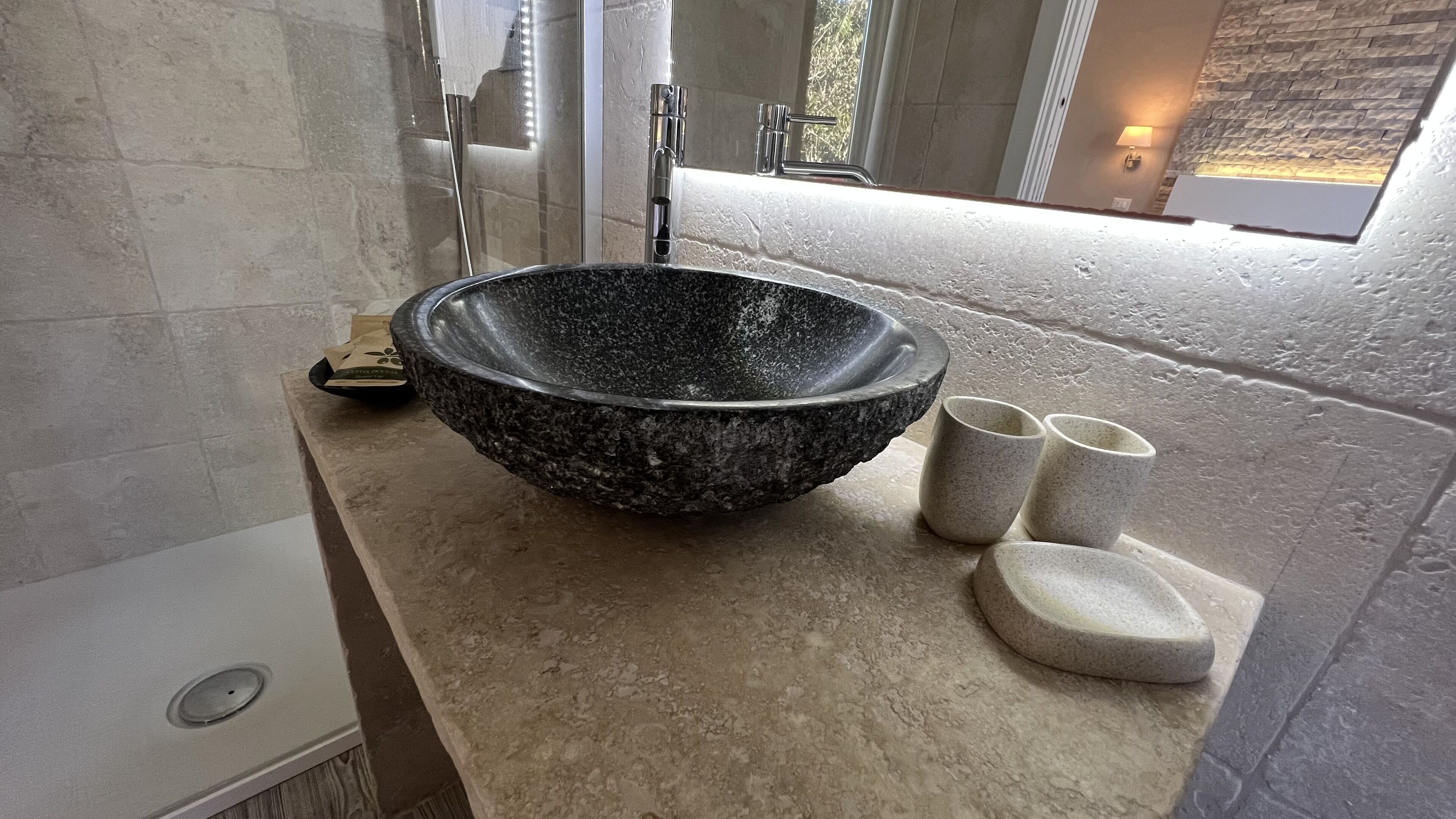 luxury double room | bathroom | shower, rainfall showerhead, hair dryer, towels