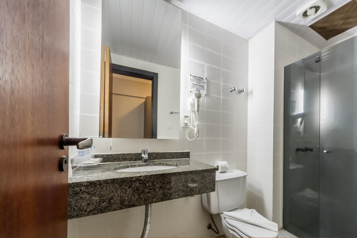 Bathroom | Shower, free toiletries, hair dryer, towels