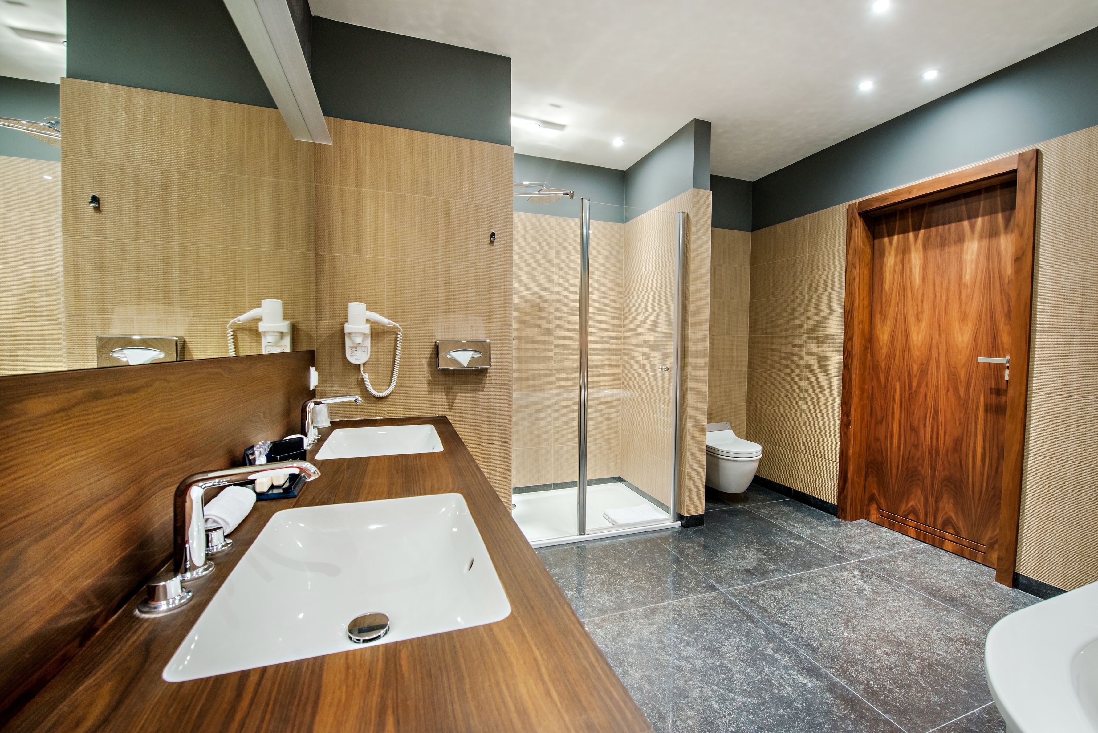 suite (w hotelu) | bathroom | shower, free toiletries, hair dryer, bathrobes