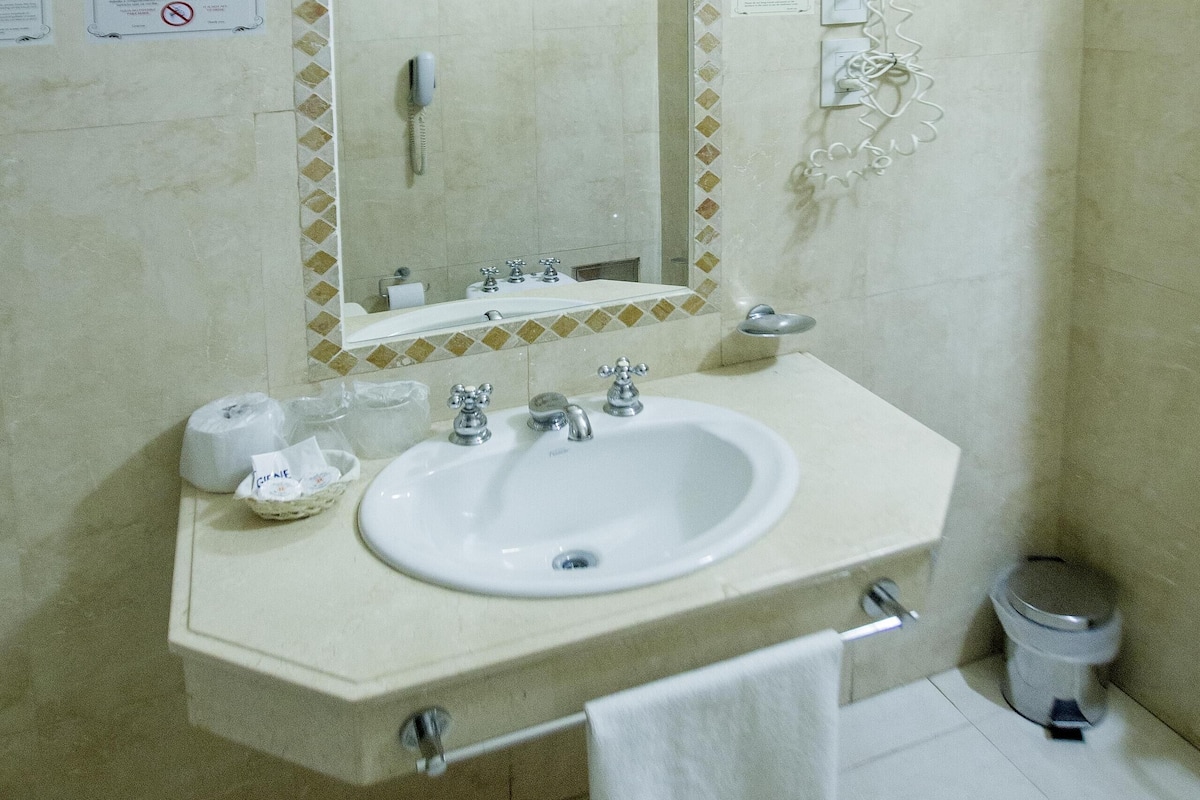 bathroom | rainfall showerhead, free toiletries, bidet, towels