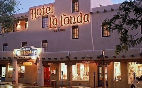 Front of property - evening/night. Hotel La Fonda Taos