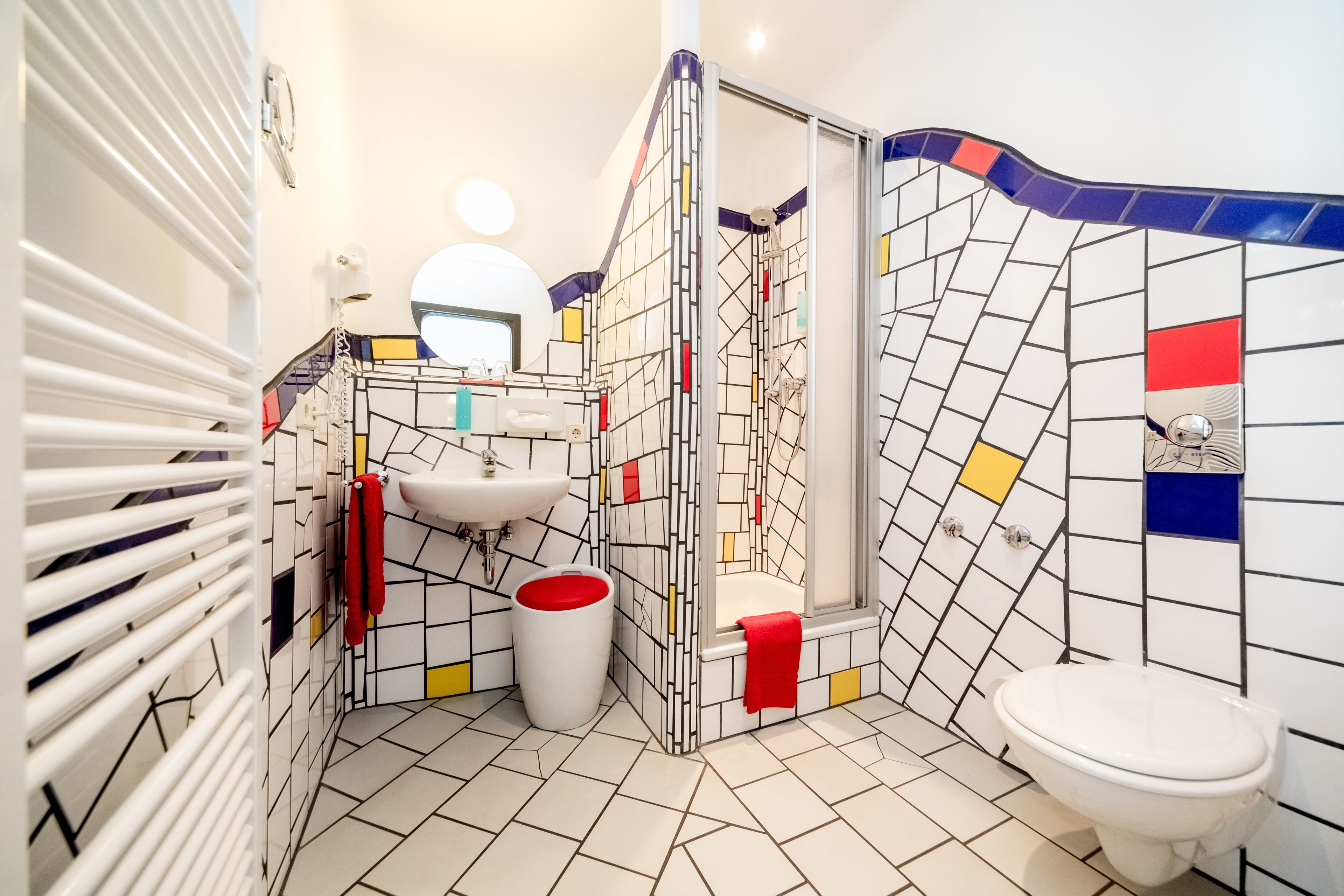 classic double room | bathroom | shower, hair dryer, towels