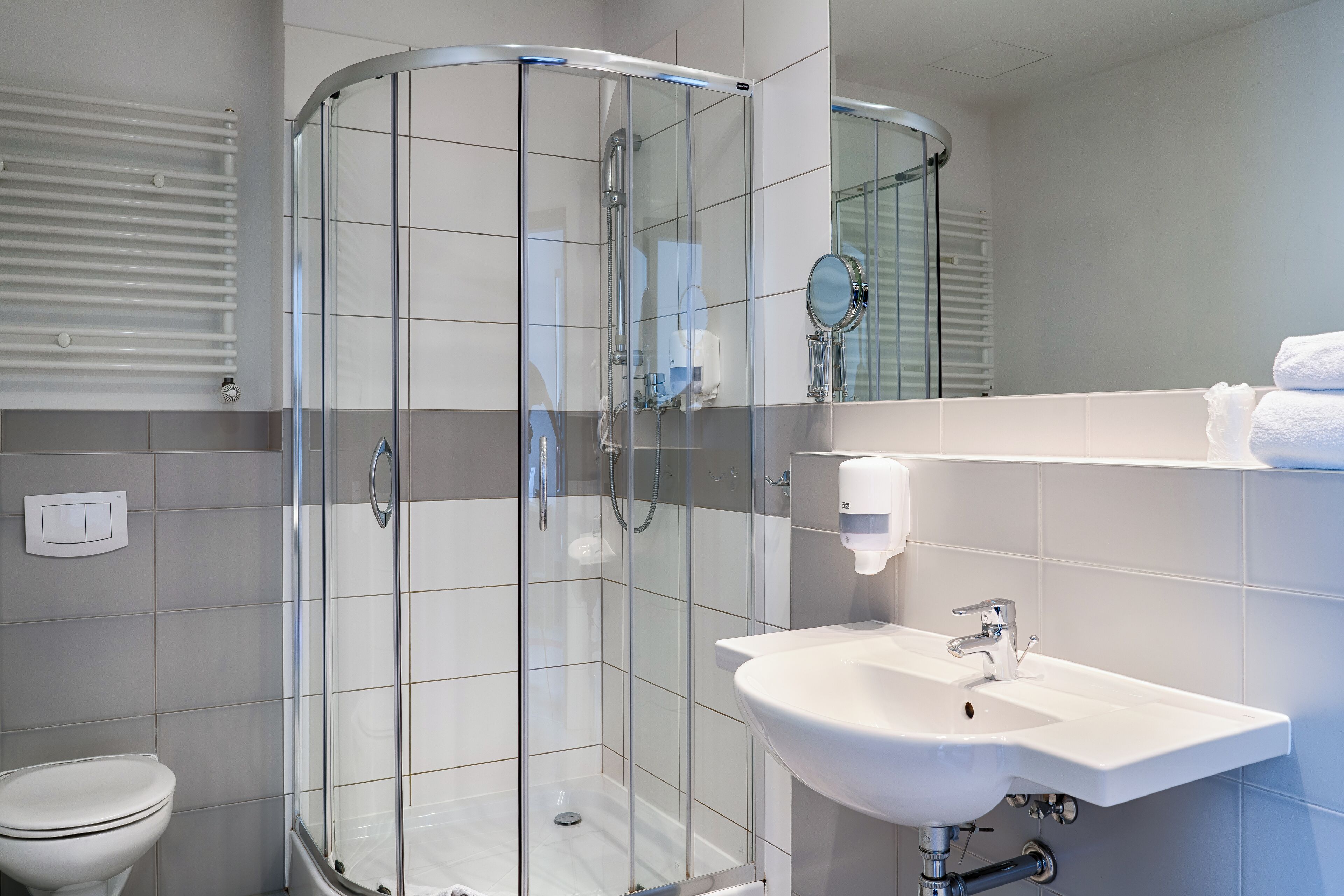 free toiletries, hair dryer, towels