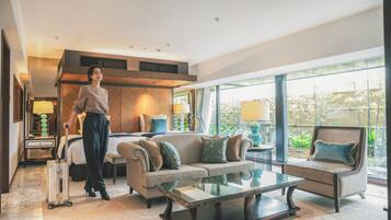 Premium bedding, down duvets, in-room safe, desk