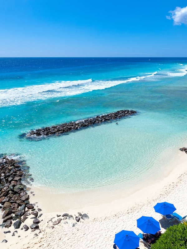 On the beach, sun loungers, beach towels