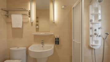 Shower, free toiletries, hair dryer, slippers
