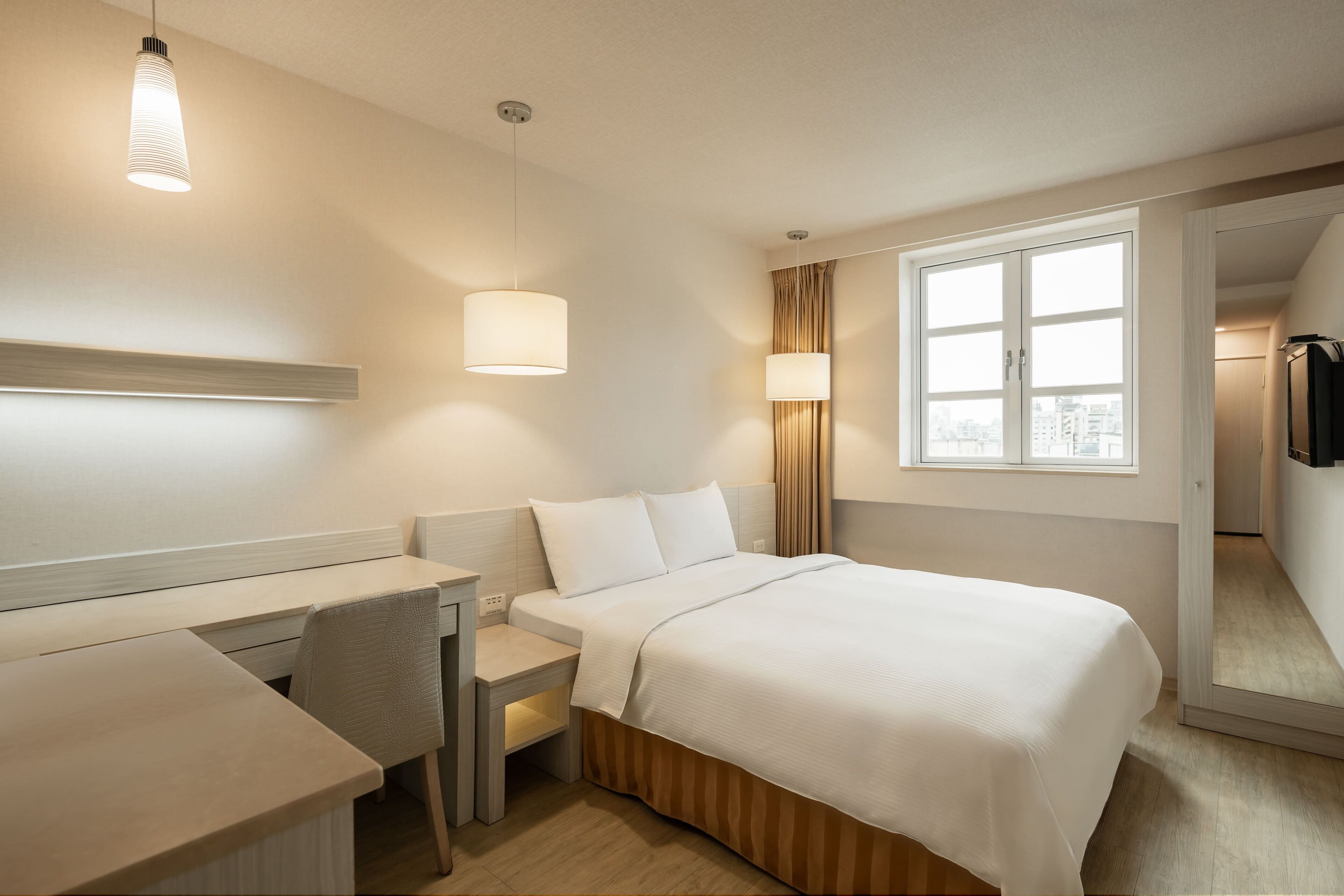 elite double room | desk, blackout curtains, soundproofing, free wifi