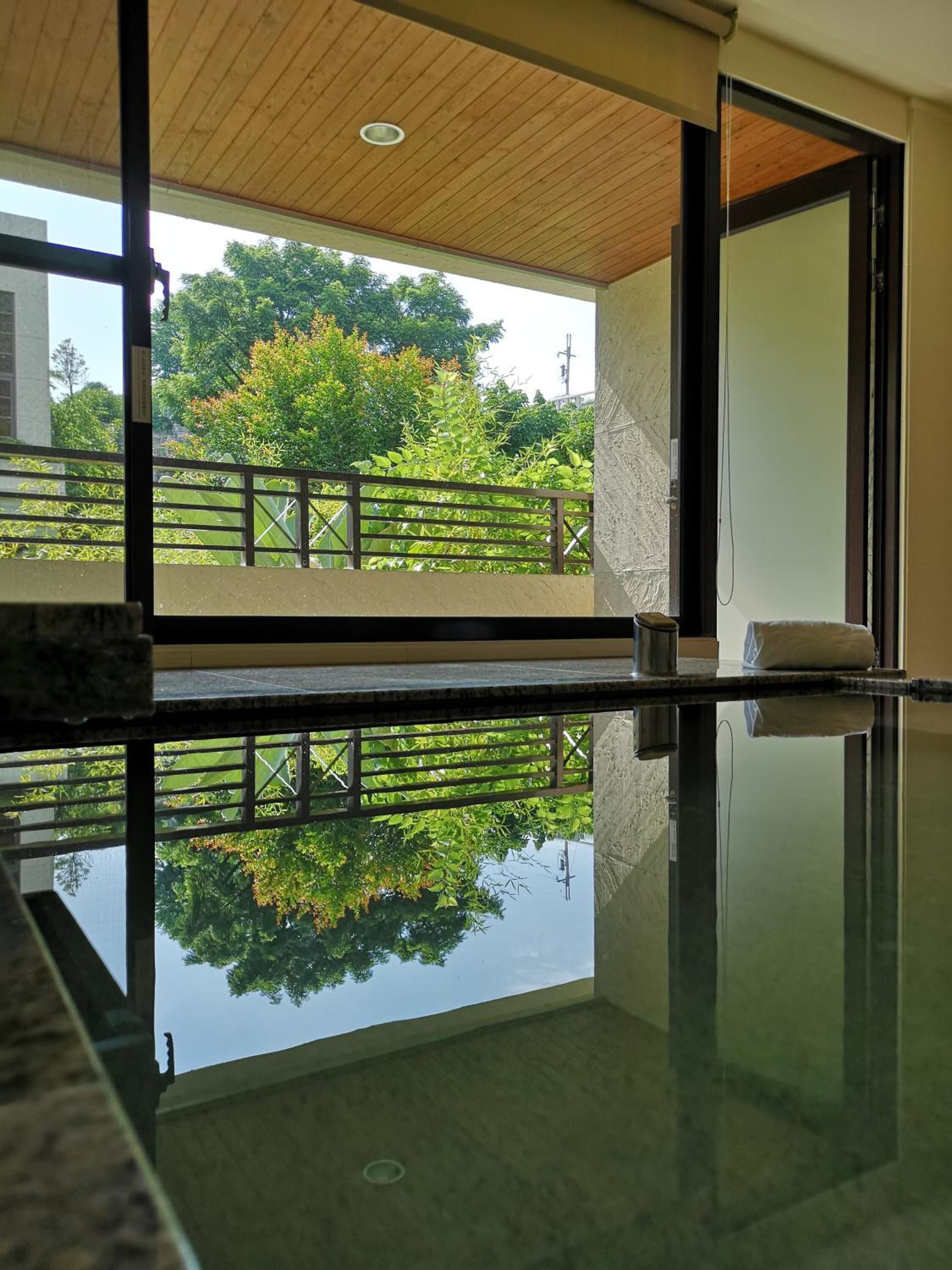 seasonal outdoor pool, pool umbrellas, pool loungers