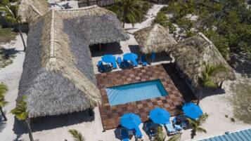 Outdoor pool, pool umbrellas, pool loungers