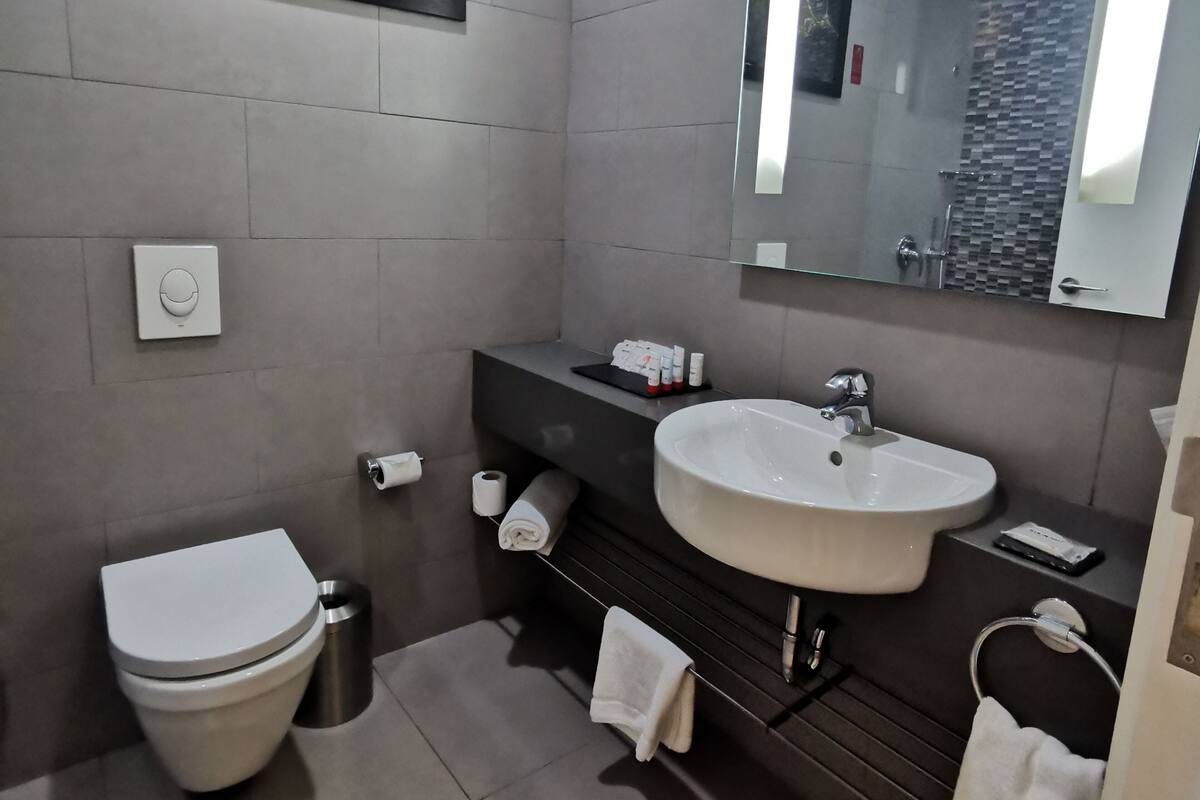 Deep-soaking bathtub, free toiletries, hair dryer, bathrobes
