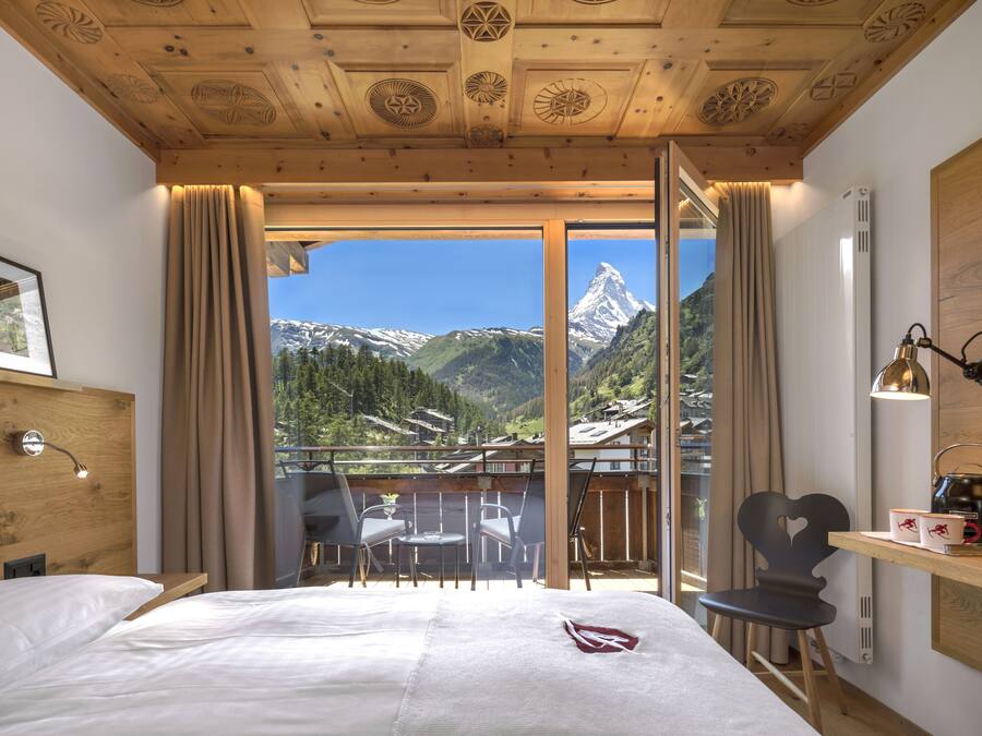 Quarto casal luxo, 2 camas de solteiro, vista para a montanha | Vista do quarto