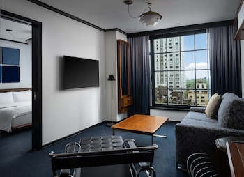 Hotel room view looking out at Le Meridien New York, Central Park by Marriott