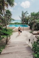 Outdoor pool, sun loungers