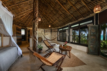 Suite Ocean View King Bungalow | Premium bedding, pillowtop beds, in-room safe, individually decorated at Diamante K - Inside Tulum National Park