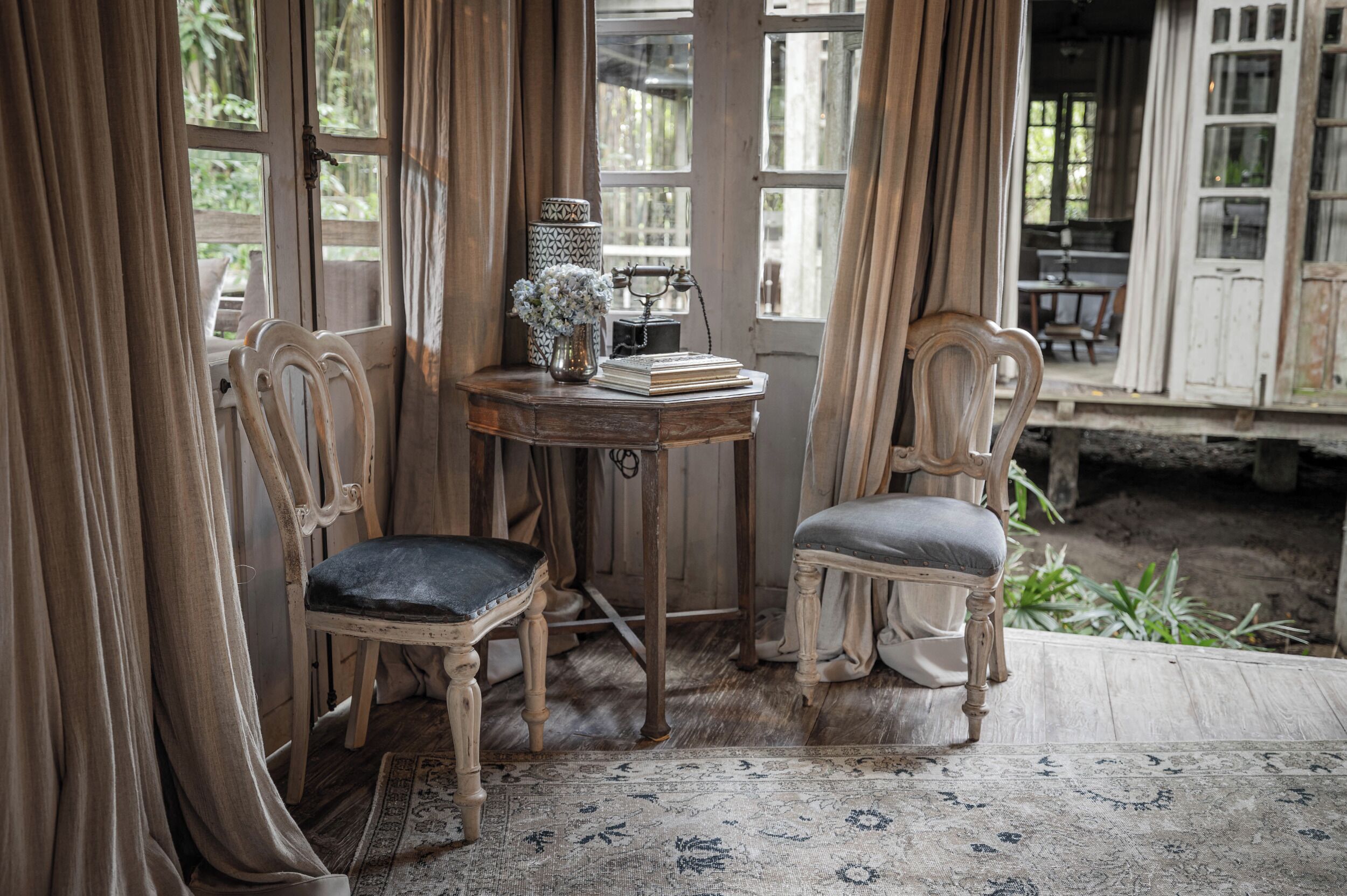 traditional vintage teak house | living area | 24-inch lcd tv with cable channels, tv