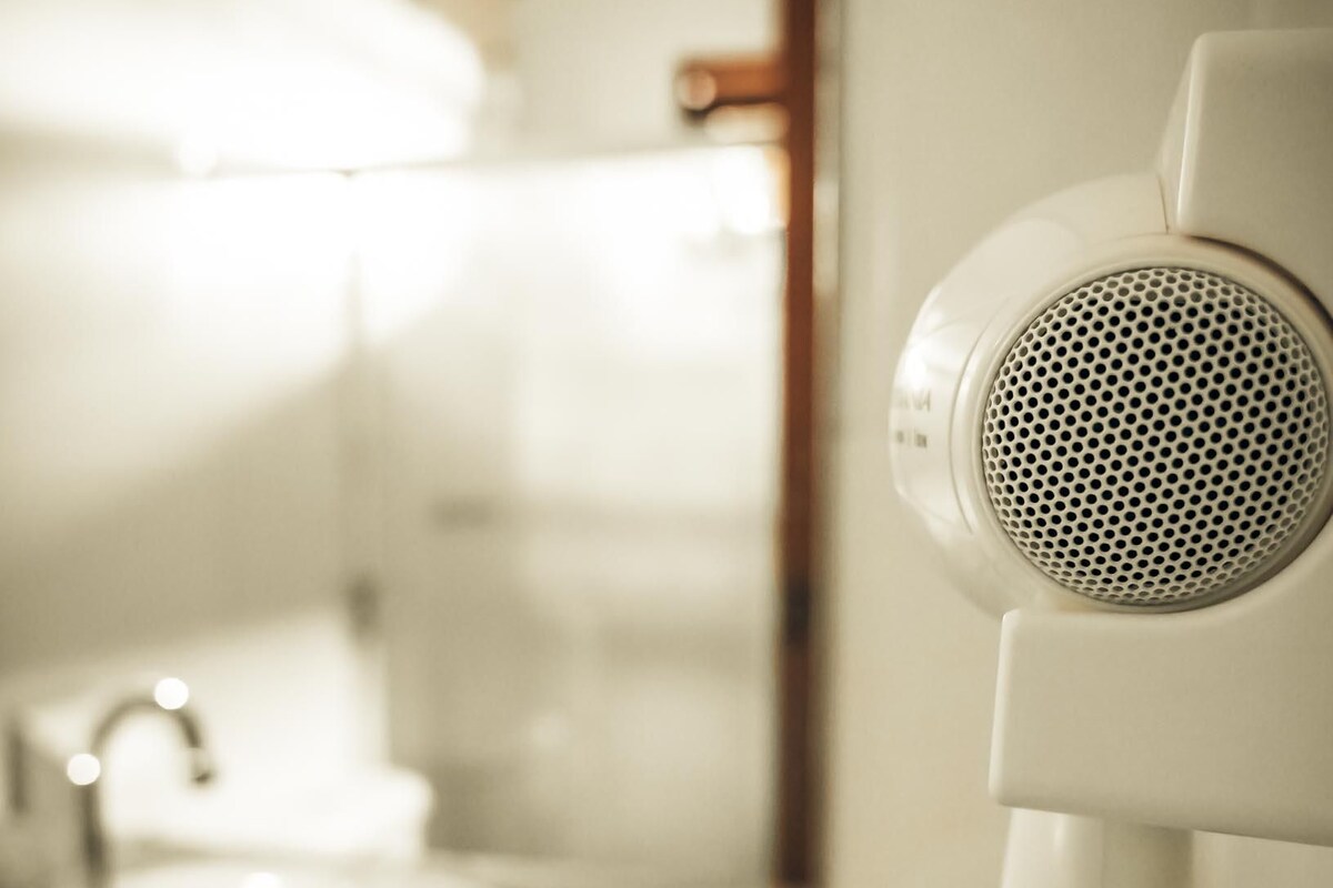 Bathroom | Shower, hair dryer, towels