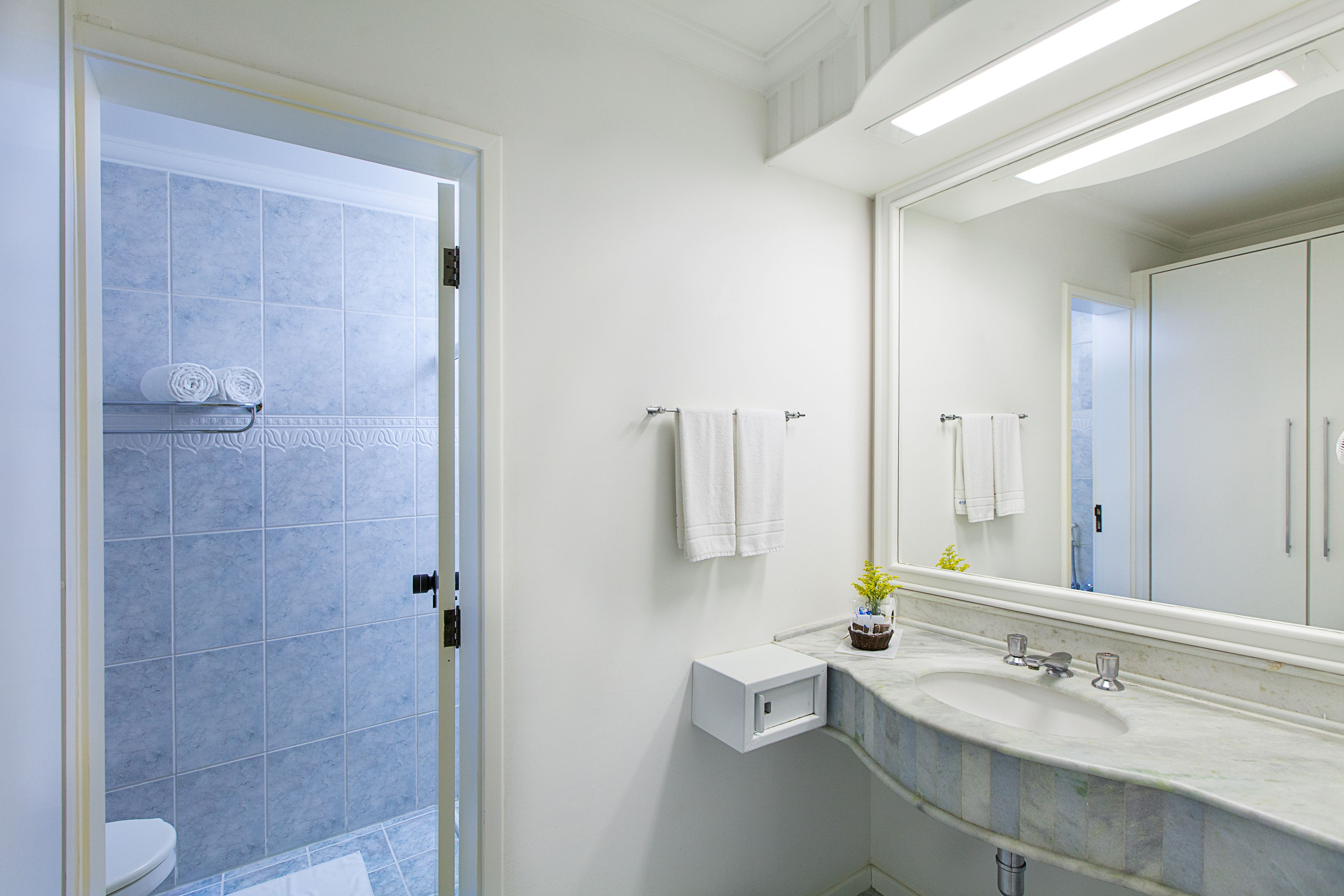 shower, rainfall showerhead, free toiletries, hair dryer