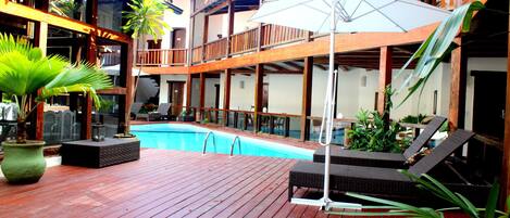 Outdoor pool, sun loungers