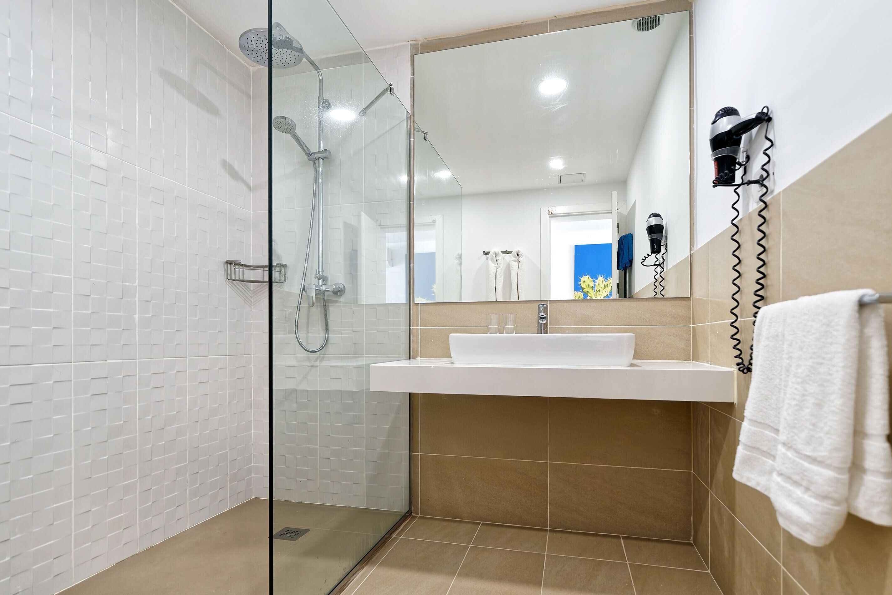 shower, towels, toilet paper