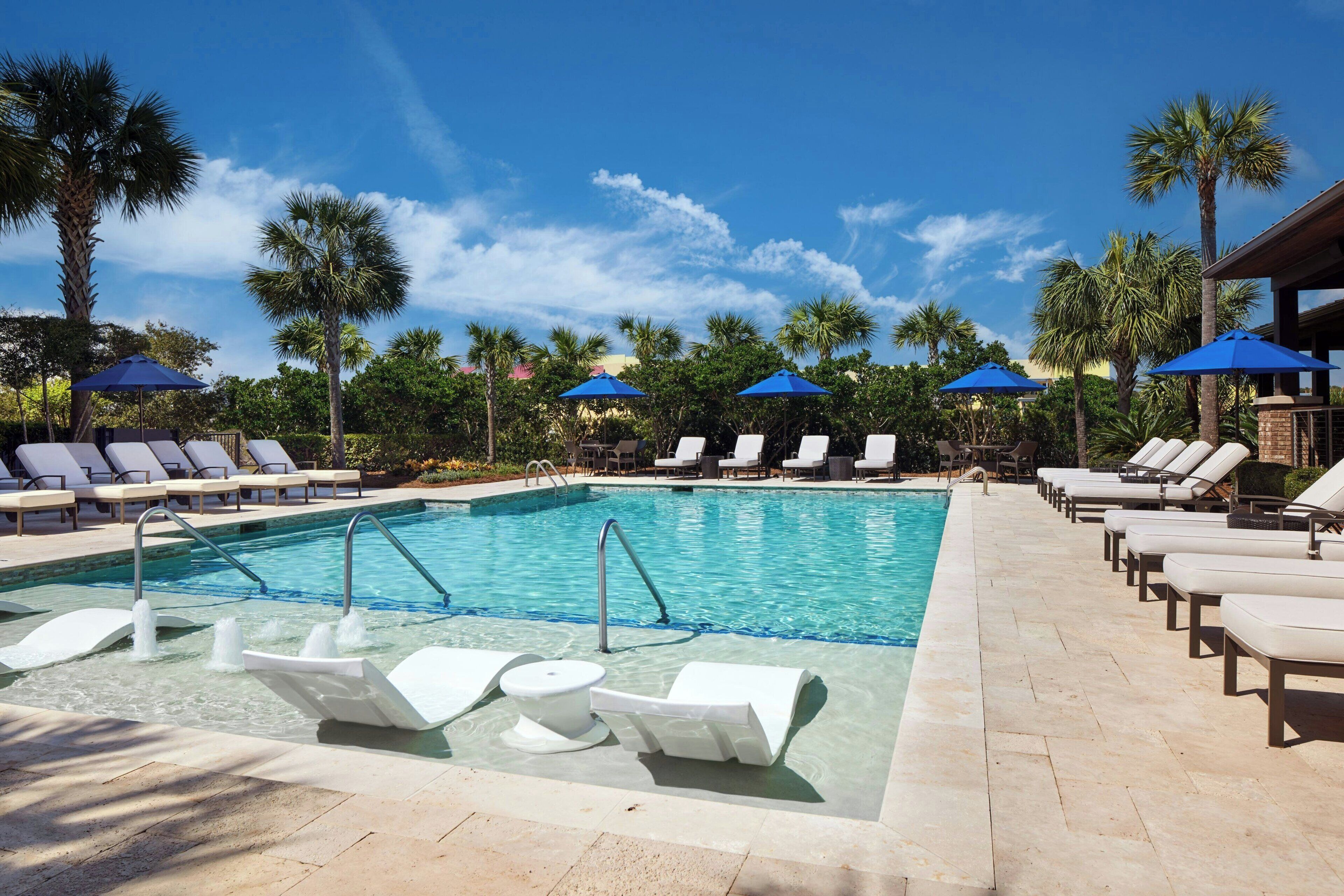 outdoor pool, free pool cabanas, pool umbrellas