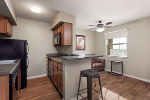 Suíte, 1 quarto, para não fumantes | Cozinha privada | Geladeira grande, micro-ondas, cooktop, lava-louças