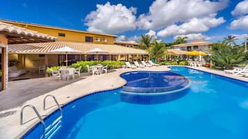 Outdoor pool, open 9 AM to 8 PM, pool umbrellas, pool loungers