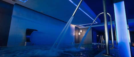 Outdoor pool, pool umbrellas, pool loungers