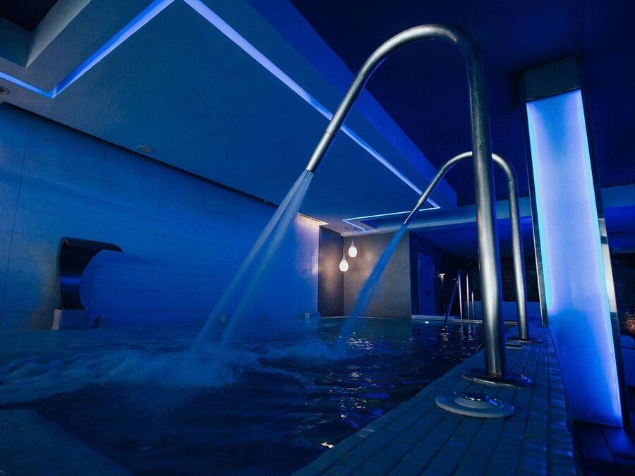 Outdoor pool, pool umbrellas, pool loungers