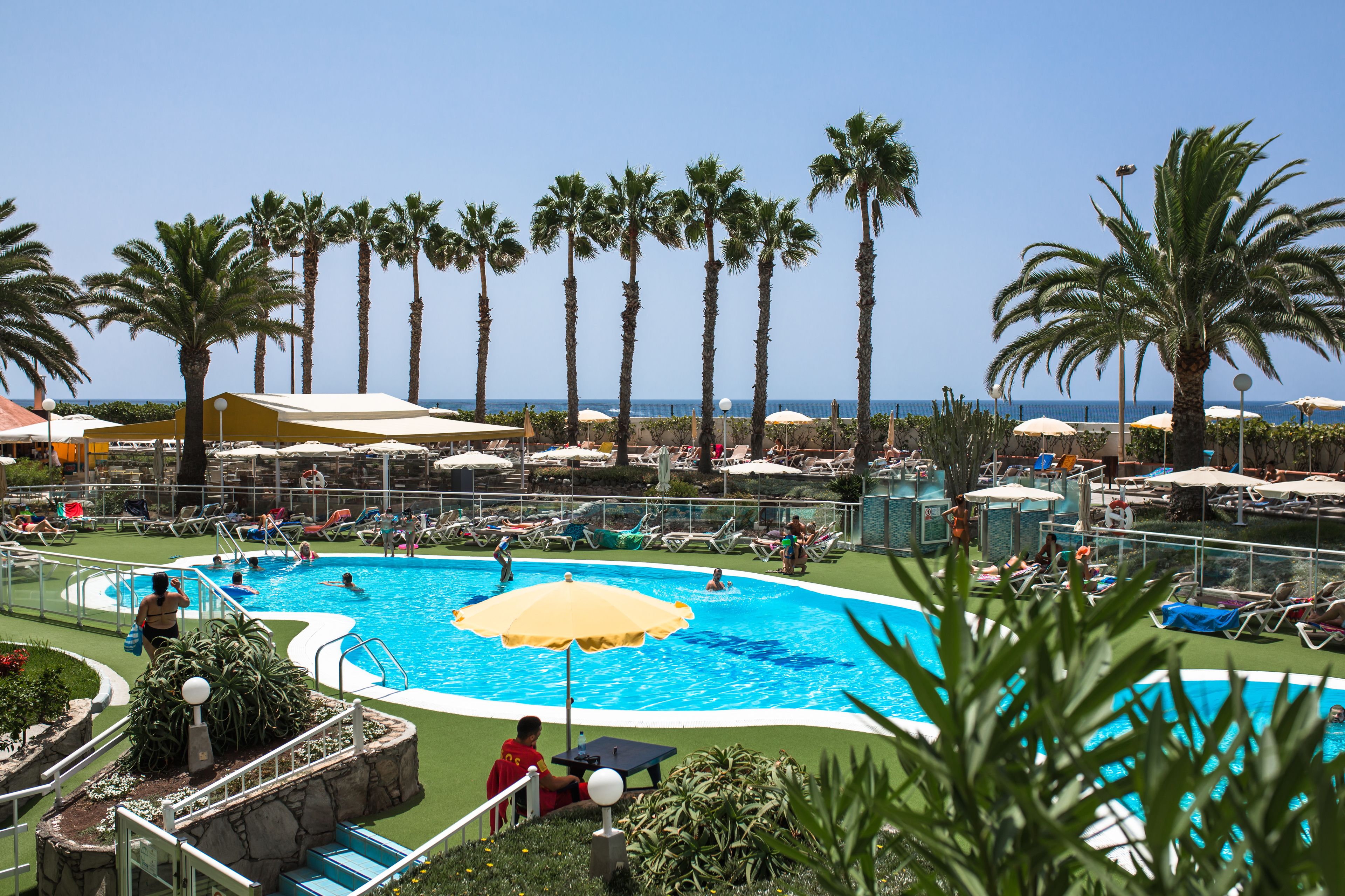 Outdoor pool, pool umbrellas, pool loungers