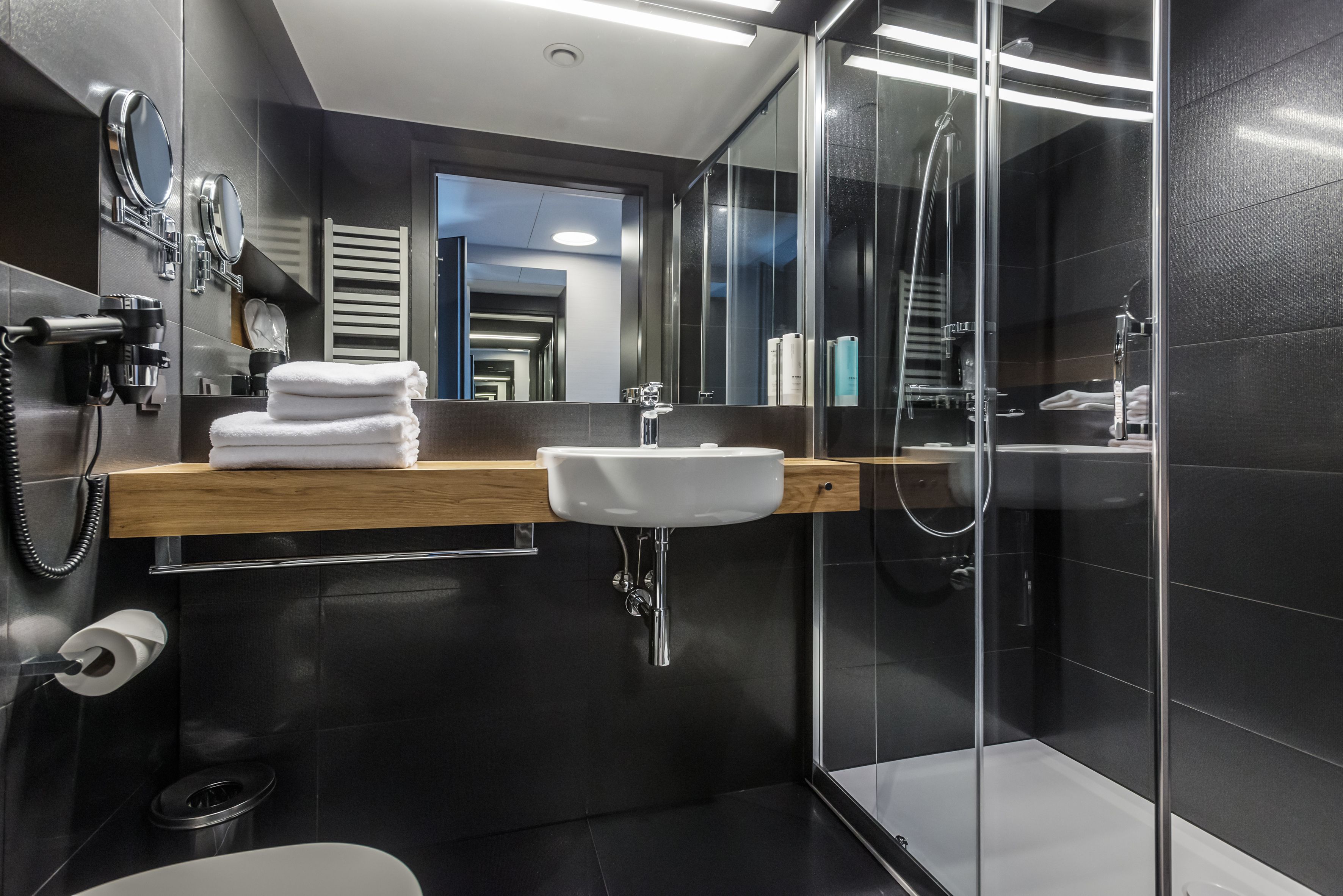 free toiletries, hair dryer, bathrobes, towels