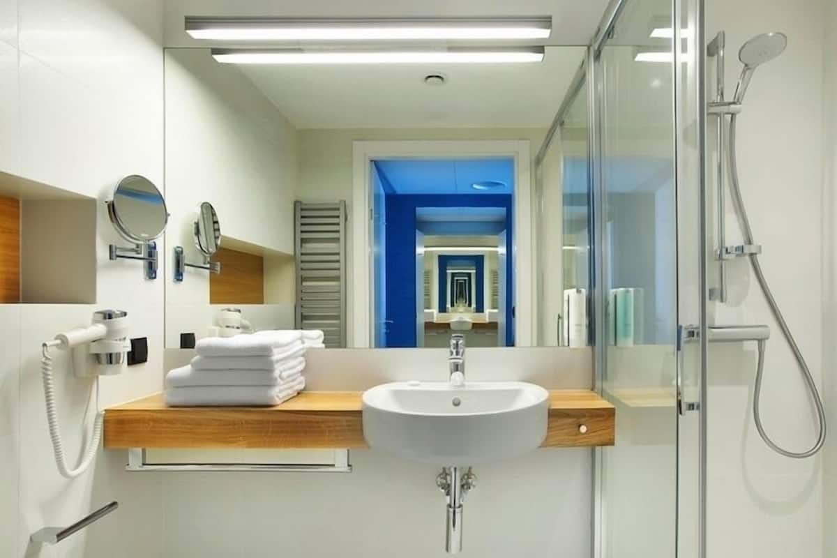 free toiletries, hair dryer, bathrobes, towels