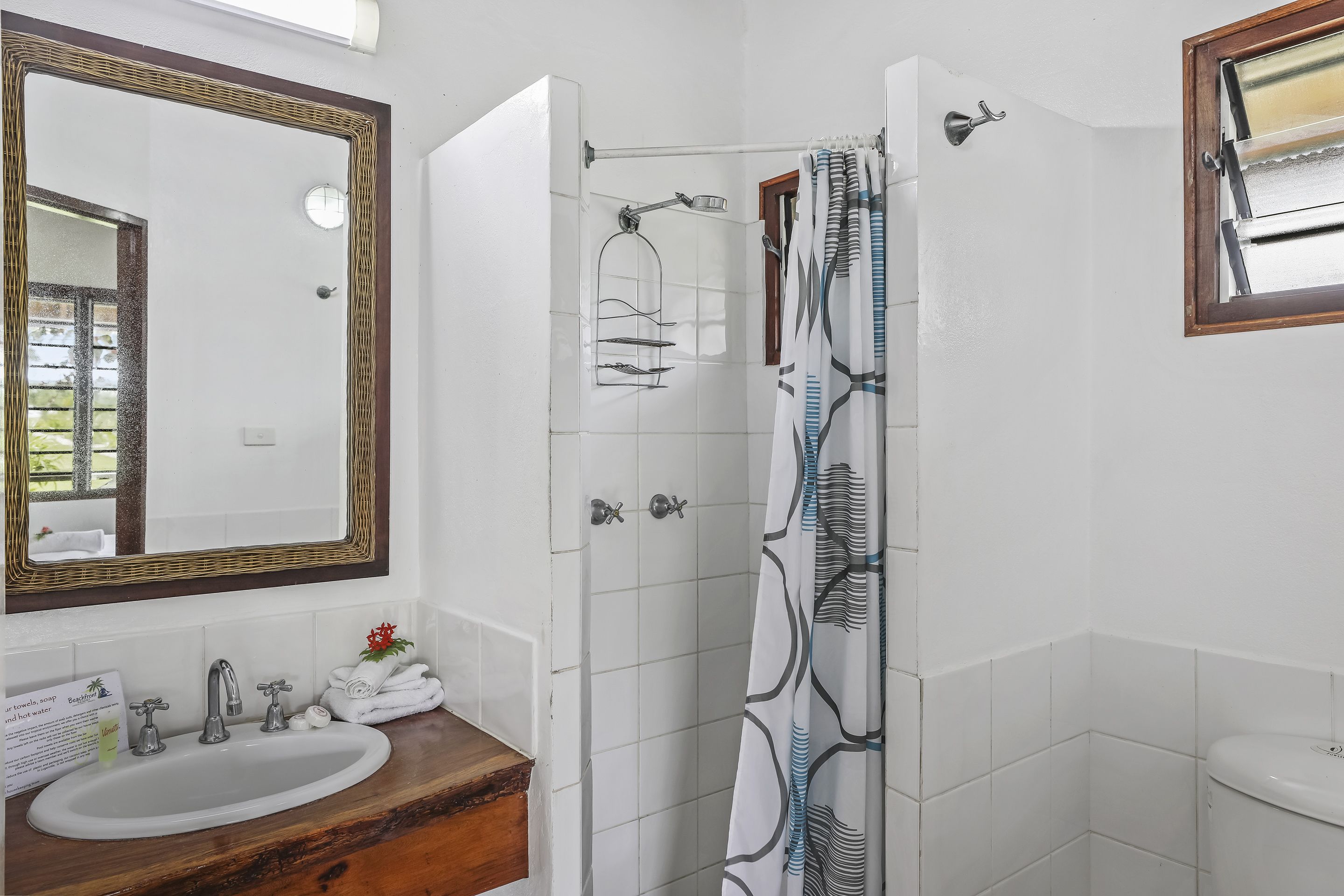 dolphin ocean room | bathroom | shower, rainfall showerhead, free toiletries, hair dryer
