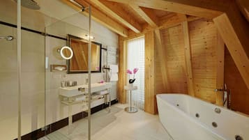 Whymper Suite | Bathroom | Combined shower/tub, deep soaking tub, designer toiletries, hair dryer