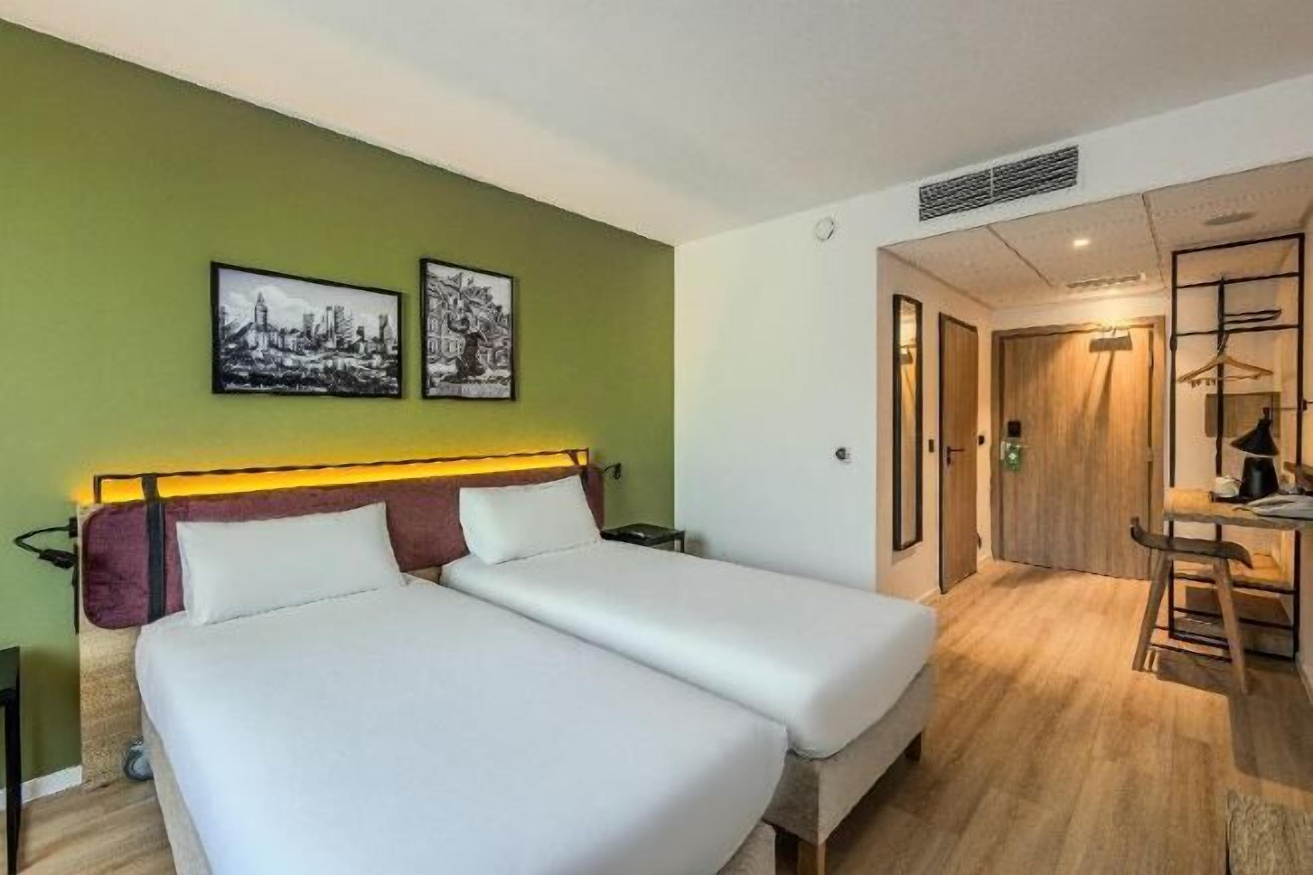 Desk, blackout curtains, soundproofing, iron/ironing board