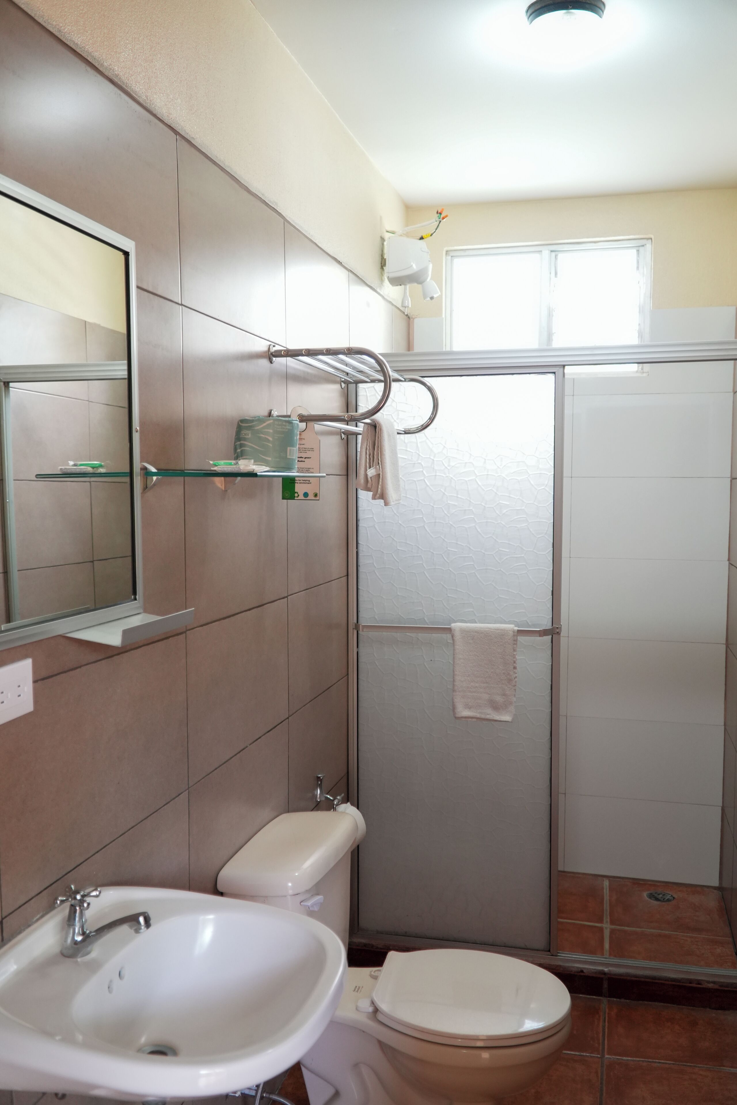standard double room, 2 double beds, accessible, garden area | bathroom | hair dryer, towels