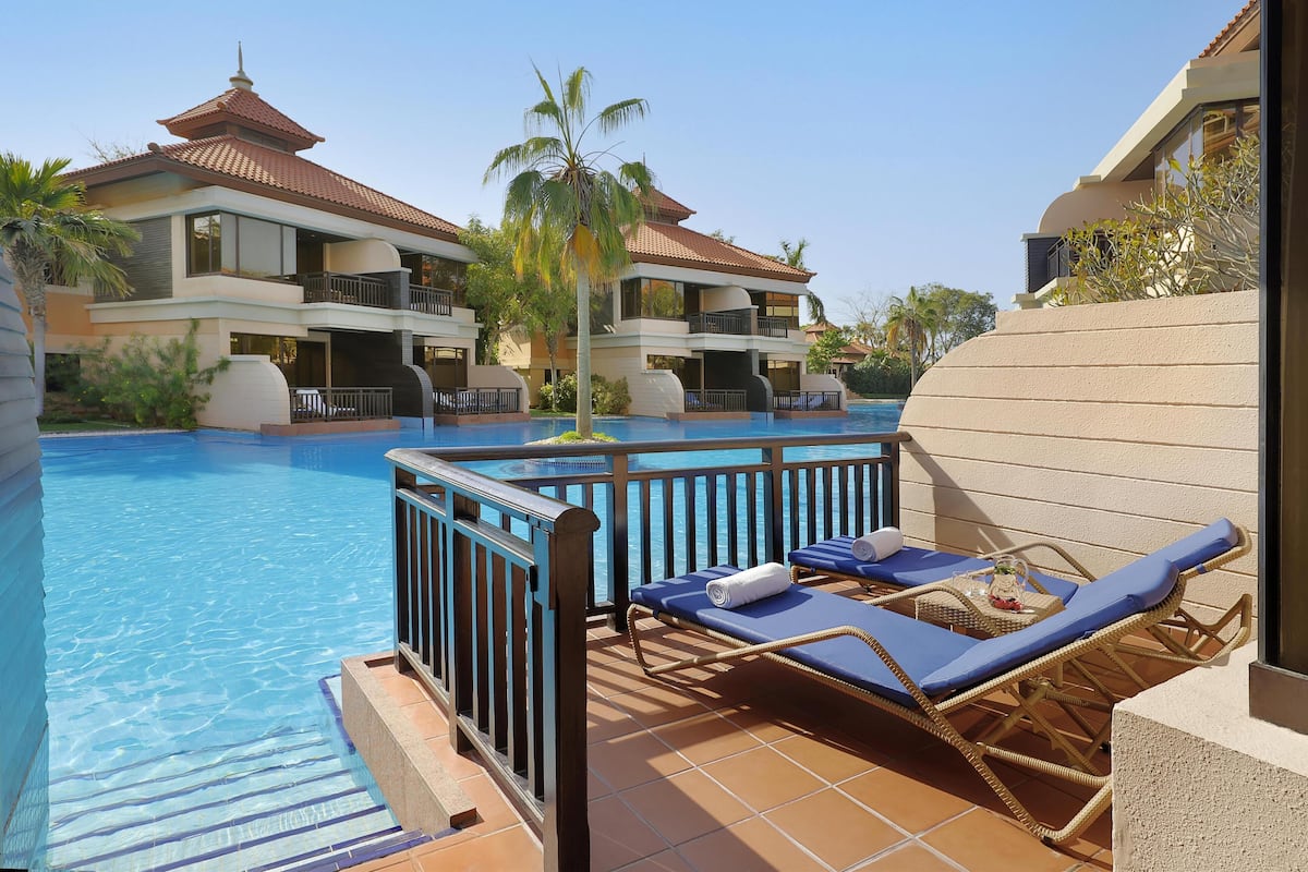 Deluxe kamer, uitzicht op lagune | Lakens van Egyptisch katoen, luxe beddengoed, een minibar