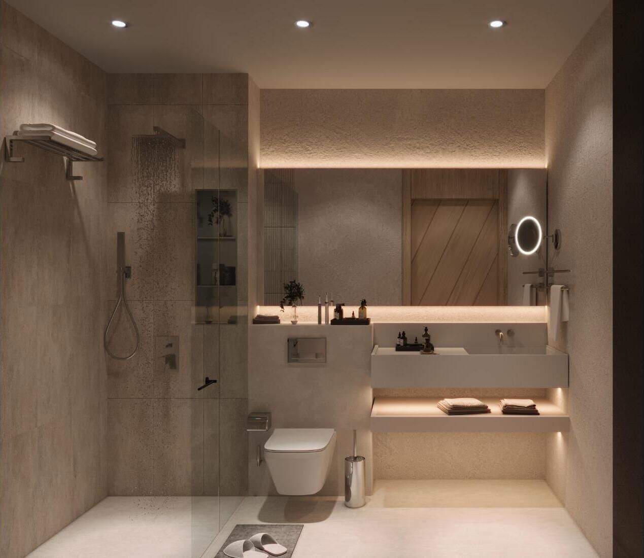 Ducha, artículos de tocador gratuitos, secador de pelo, pantuflas