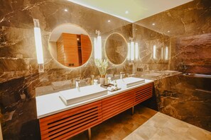 Imperial Villa, One Bedroom, Private Pool | Bathroom | Separate bathtub and shower, deep-soaking bathtub, free toiletries