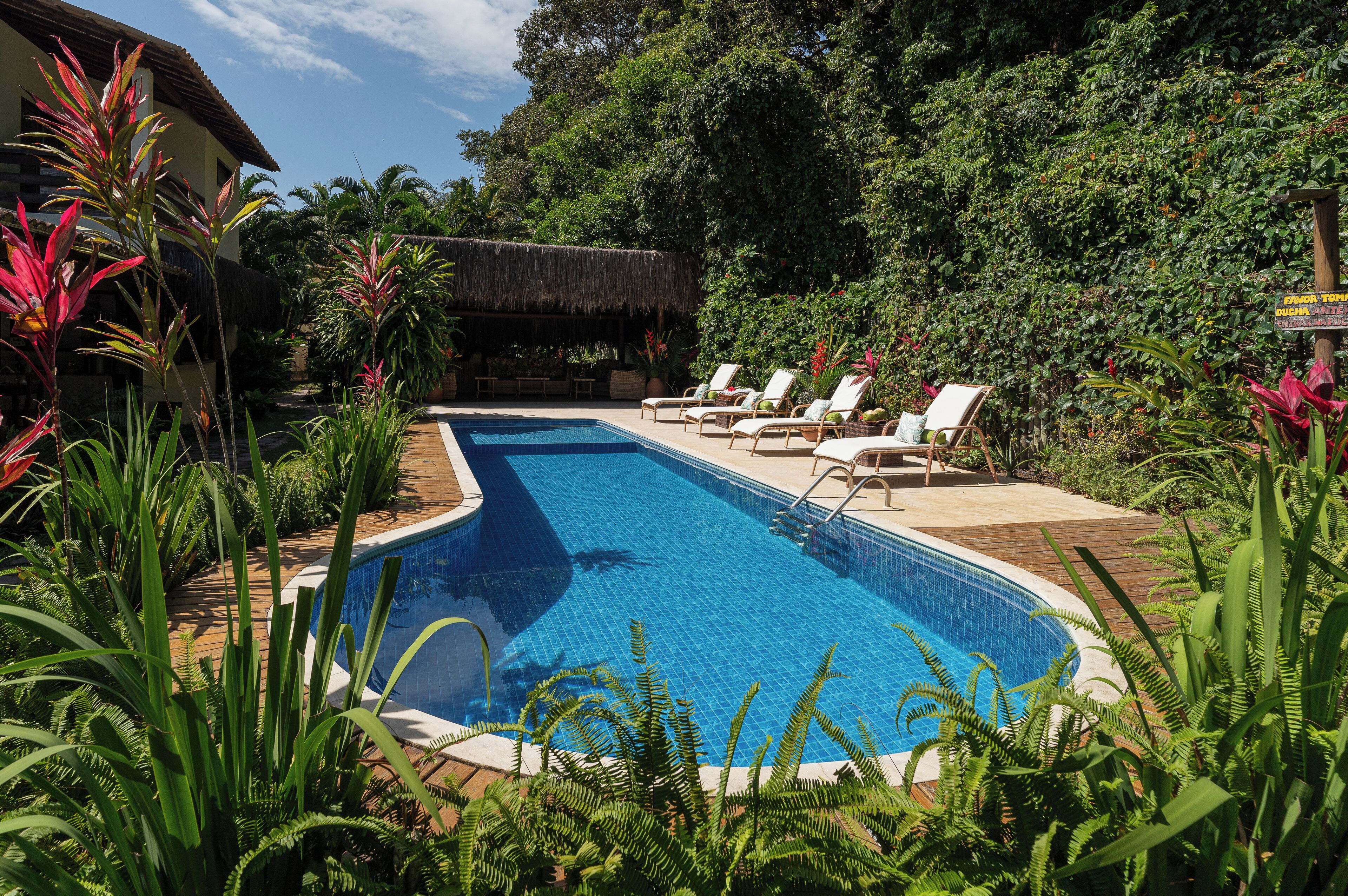 Piscina all'aperto, ombrelloni da piscina, lettini