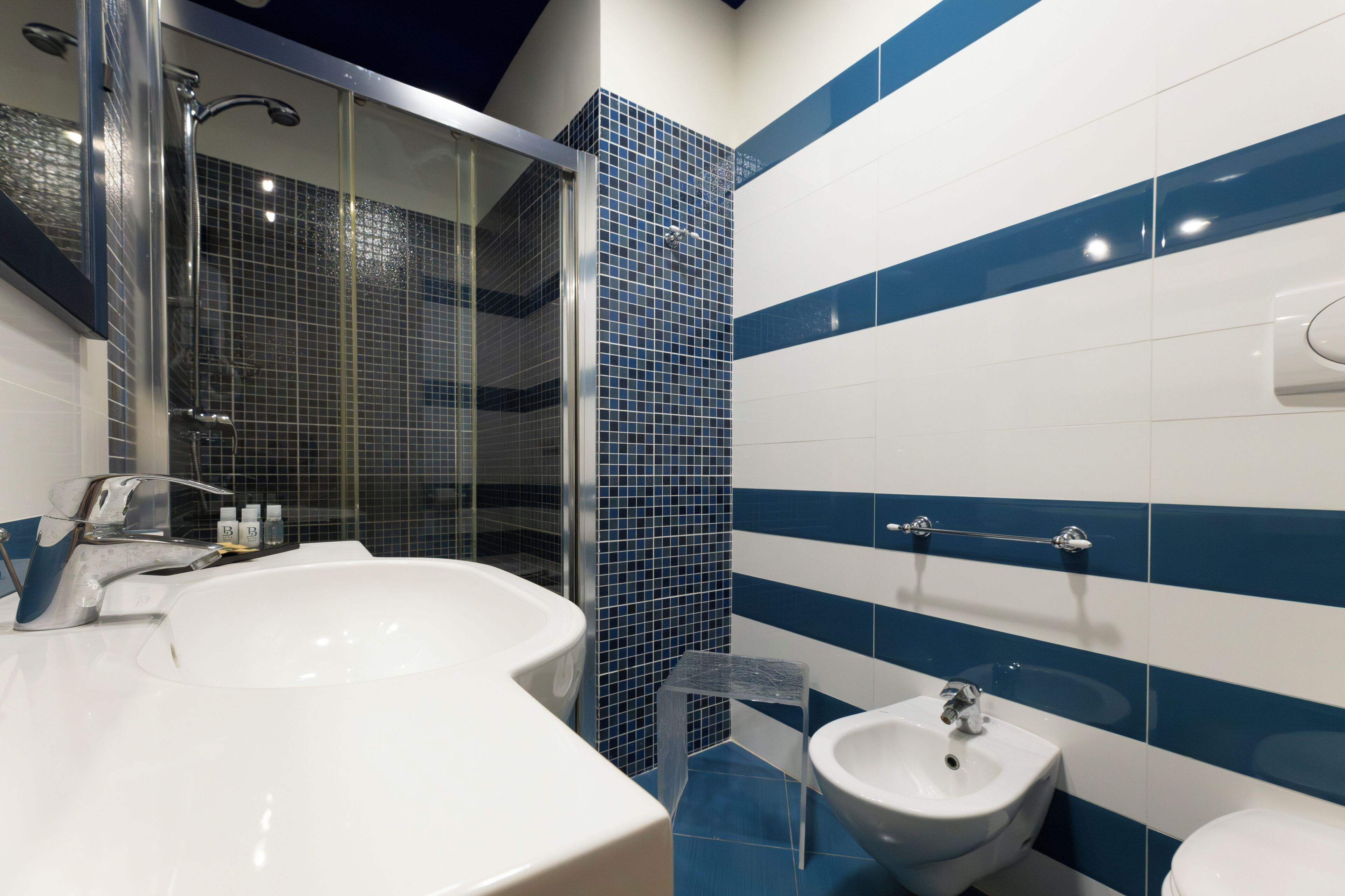 deluxe double room, sea view | bathroom | shower, hair dryer, bidet, towels