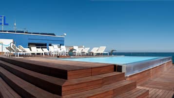 Seasonal outdoor pool, sun loungers