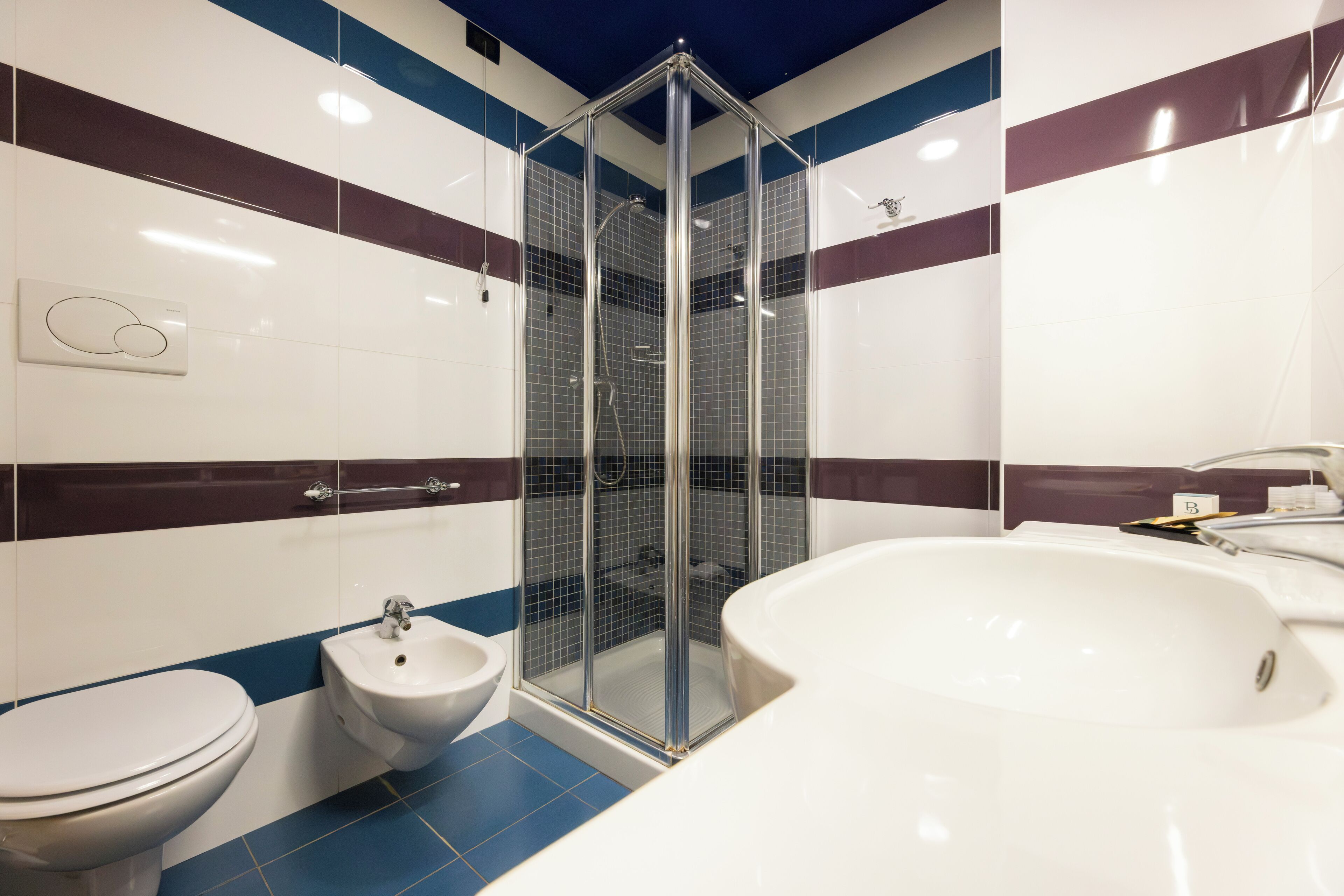 Ein modernes Badezimmer mit einer gläsernen Duschkabine, einem separaten Bidet und einer großzügigen Freisitzbadewanne.