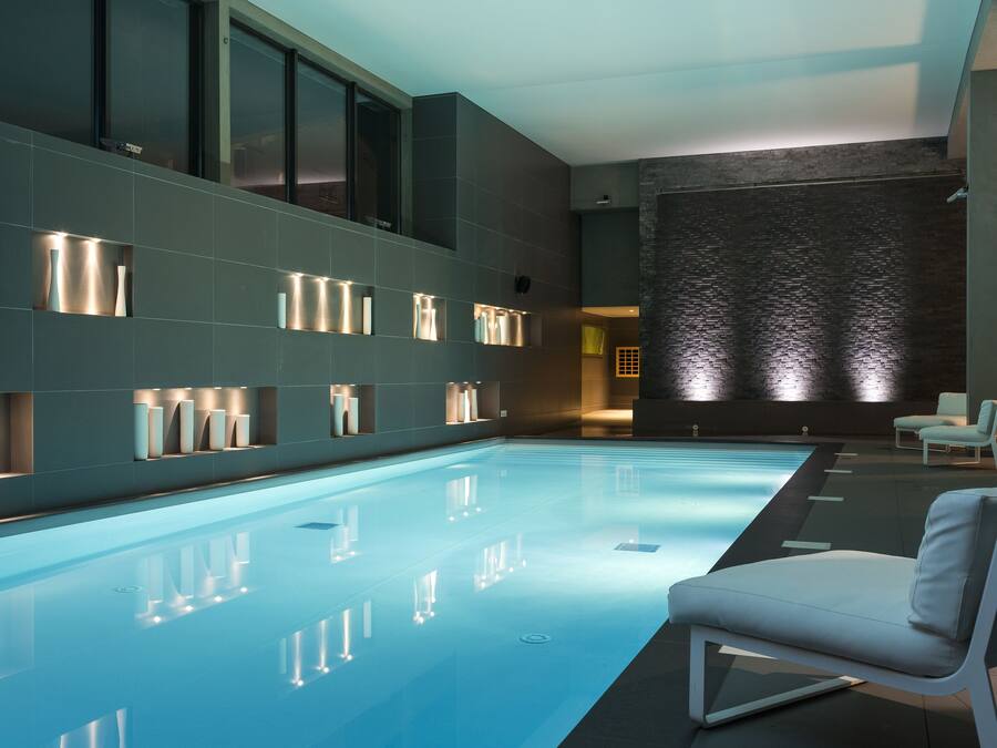 Indoor pool, open 10:00 AM to 9:00 PM, sun loungers