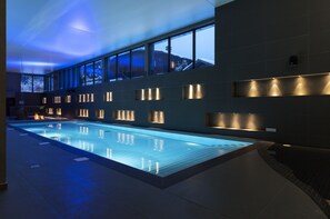 Indoor pool, open 10:00 AM to 9:00 PM, sun loungers