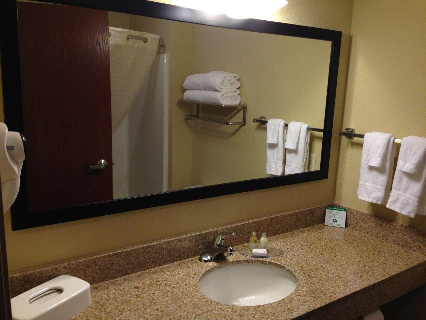 combined shower/bathtub, free toiletries, hair dryer, towels