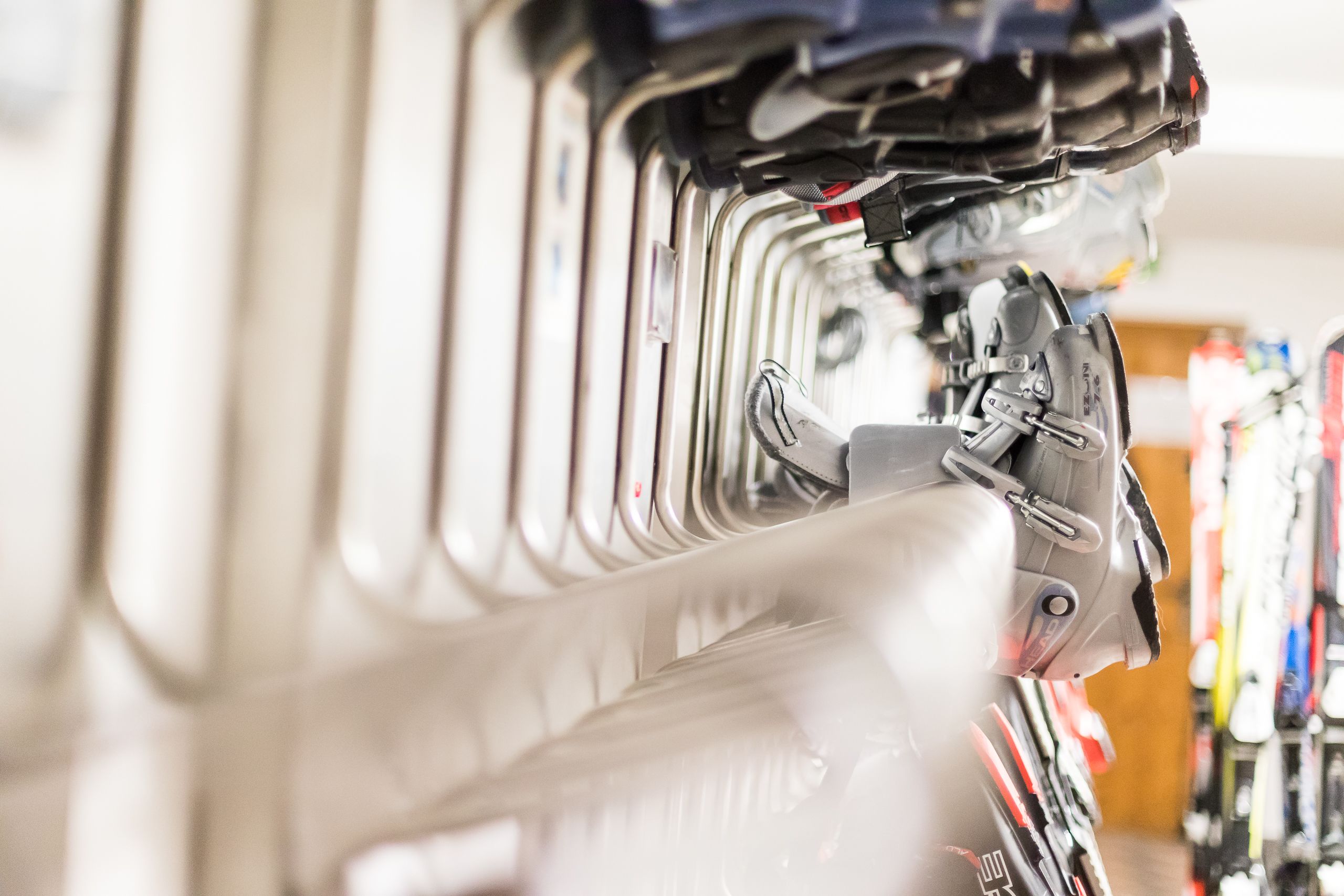 A close-up of a motorcycle's handlebars and front suspension.