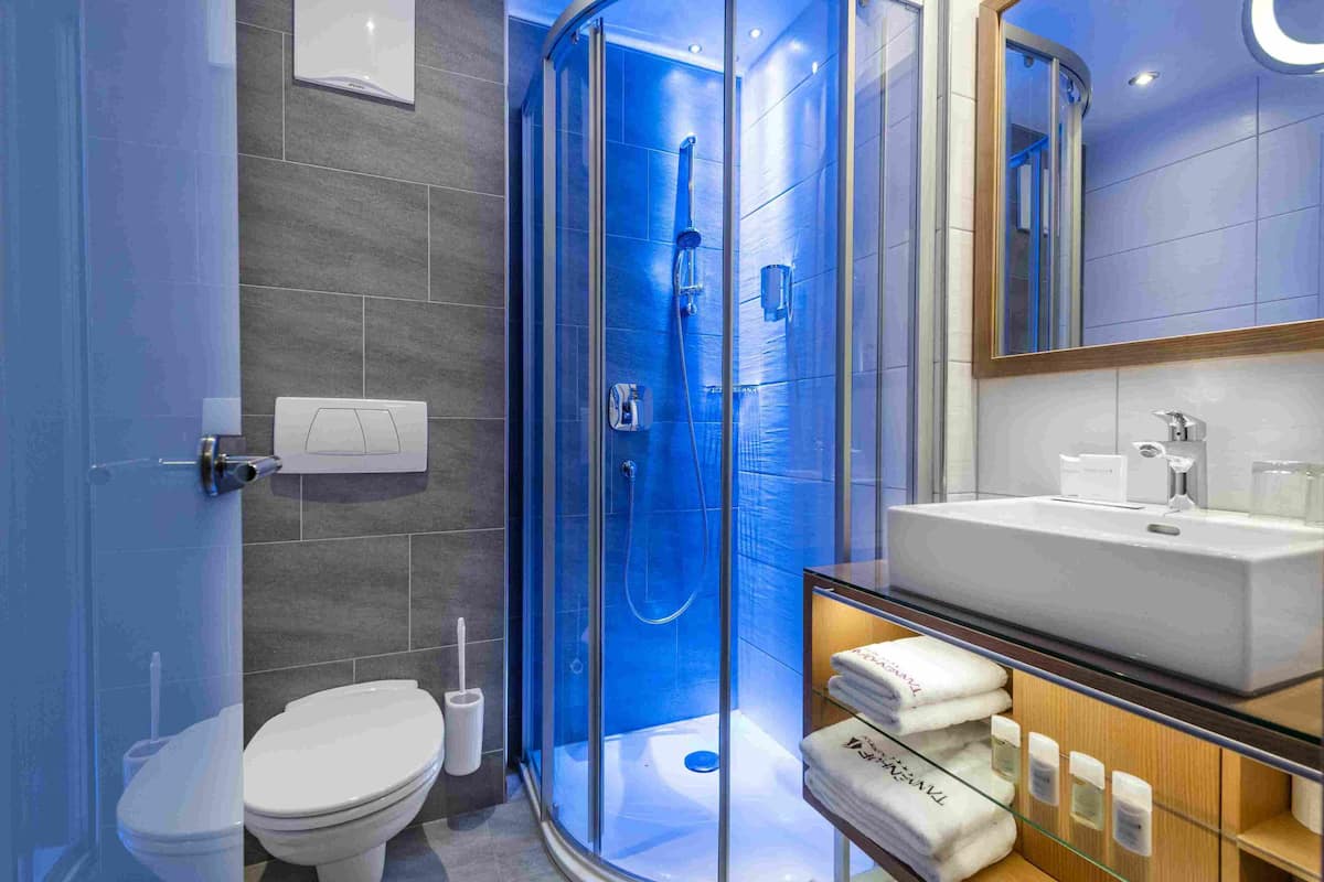 classic double room (alpenblick) | bathroom | free toiletries, hair dryer, bathrobes, slippers