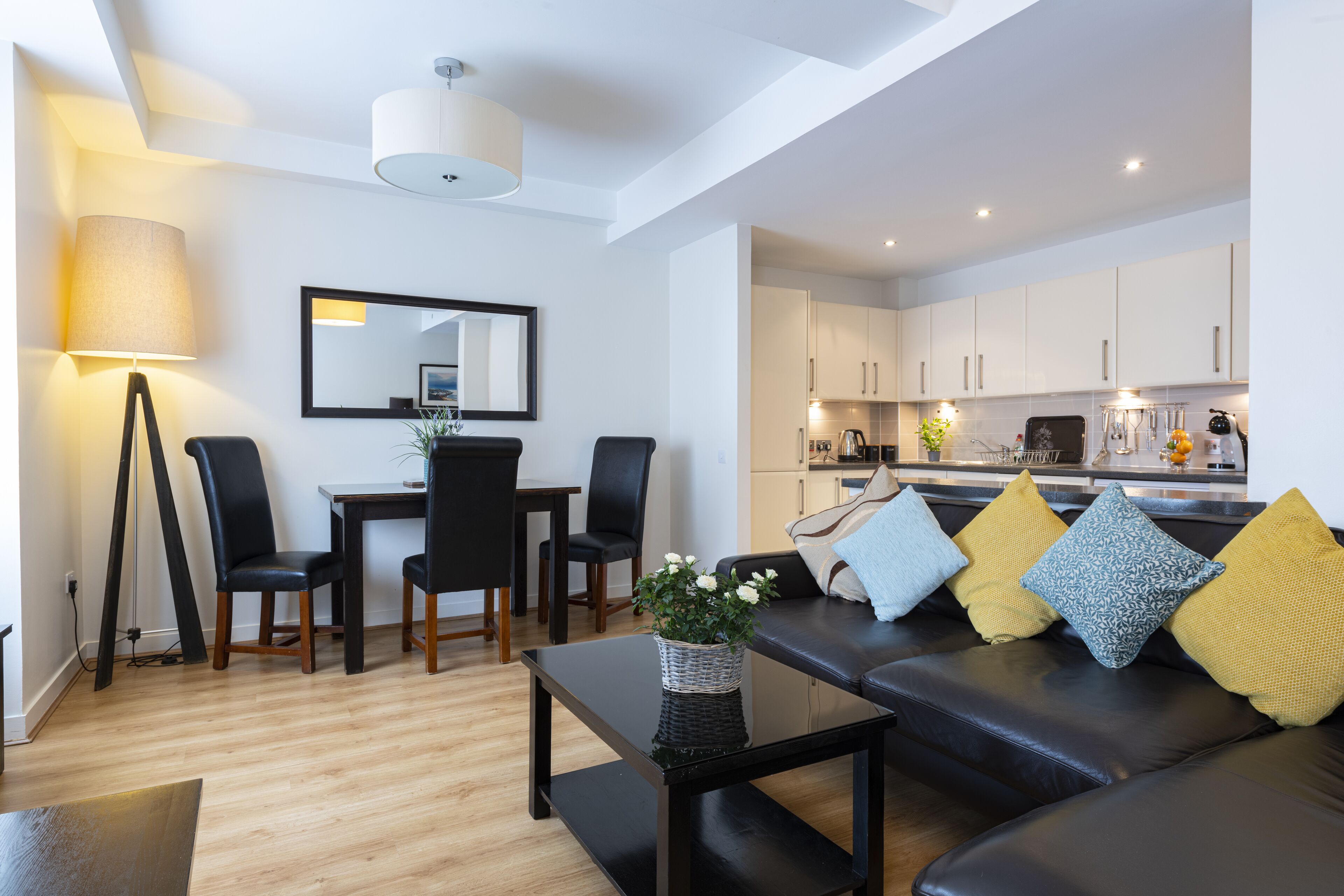 슈피리어 아파트, 침실 2개, 시내 전망 (High Street) | 거실 공간 | 케이블 채널 시청이 가능한 42인치 평면 TV, TV, DVD 플레이어