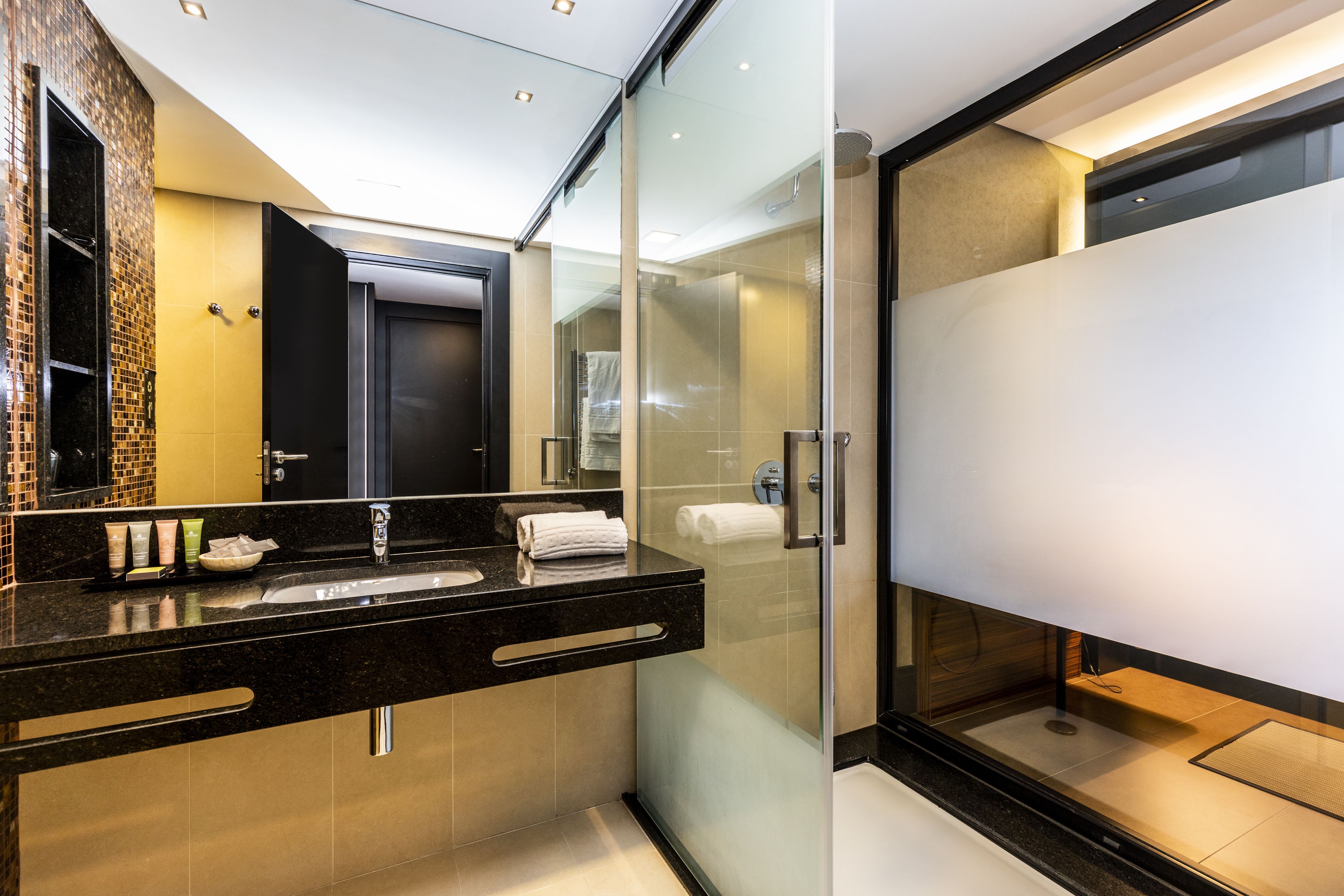 free toiletries, hair dryer, towels