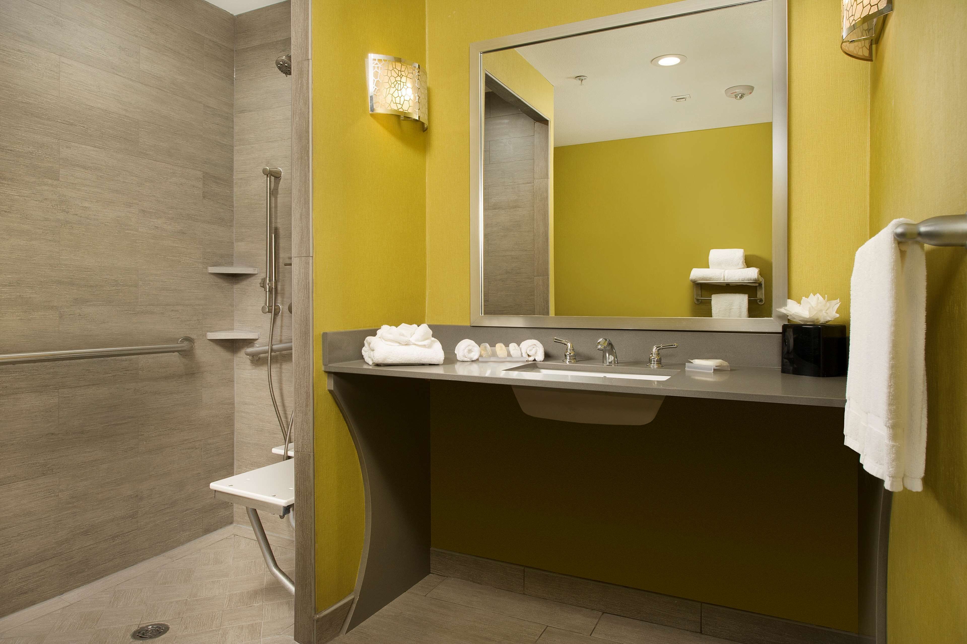 combined shower/bathtub, free toiletries, hair dryer, towels